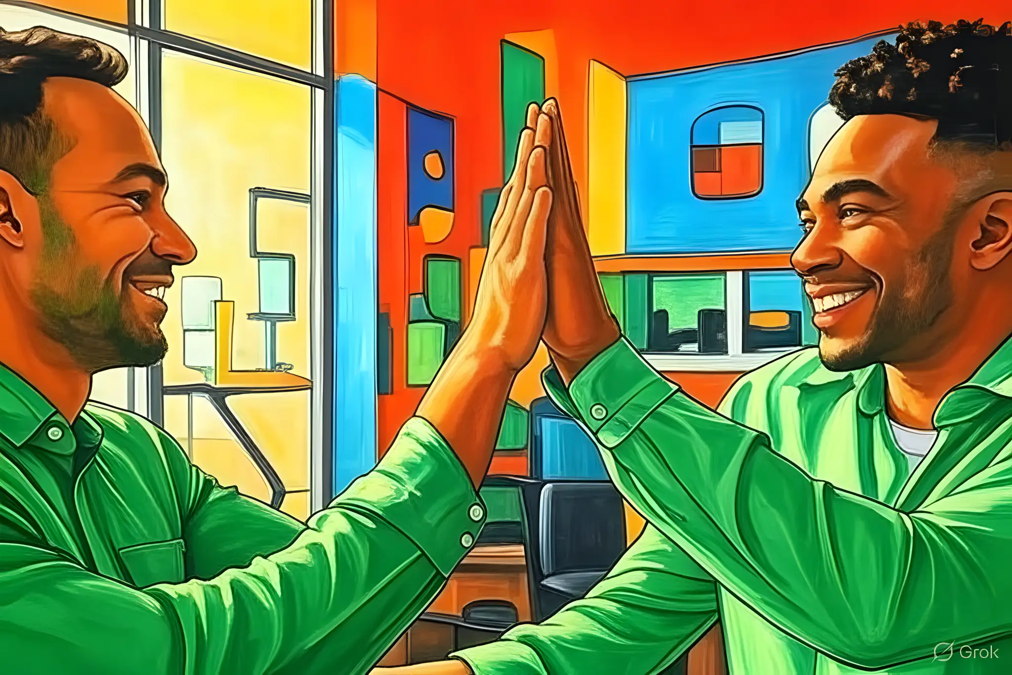 Two people high-fiving, symbolizing a successful accountability partnership.